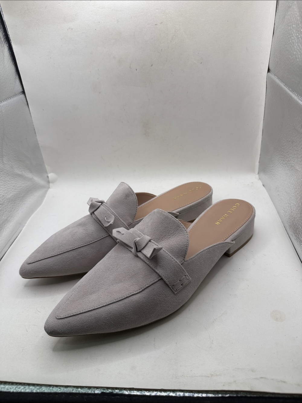 Cole Haan Slip On Shoes Mules Point Toe Bow Business Work Gray Womens 11 B